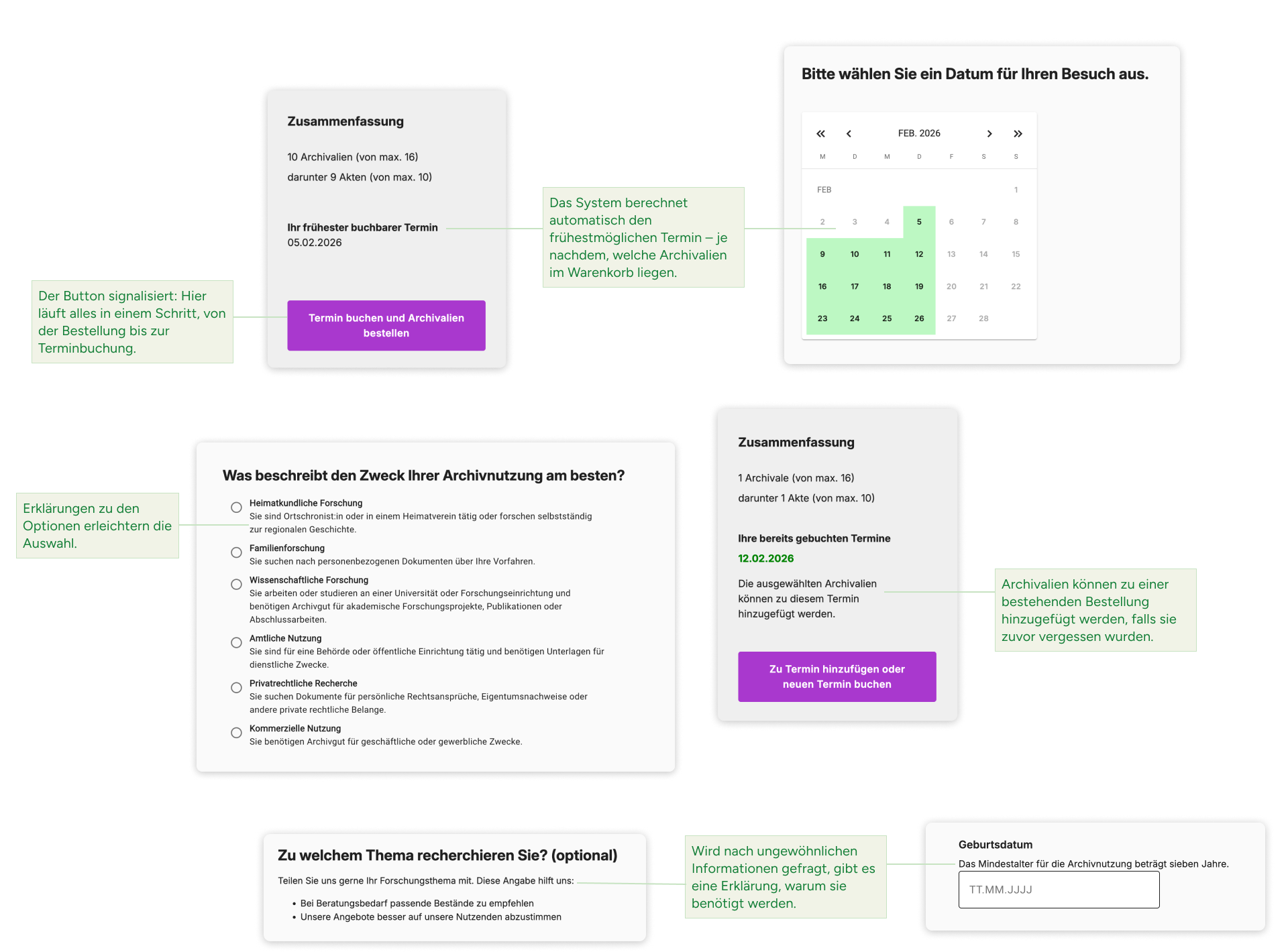 Detaillierte Screenshots zeigen situationsgerechte Unterstützung im Bestellprozess