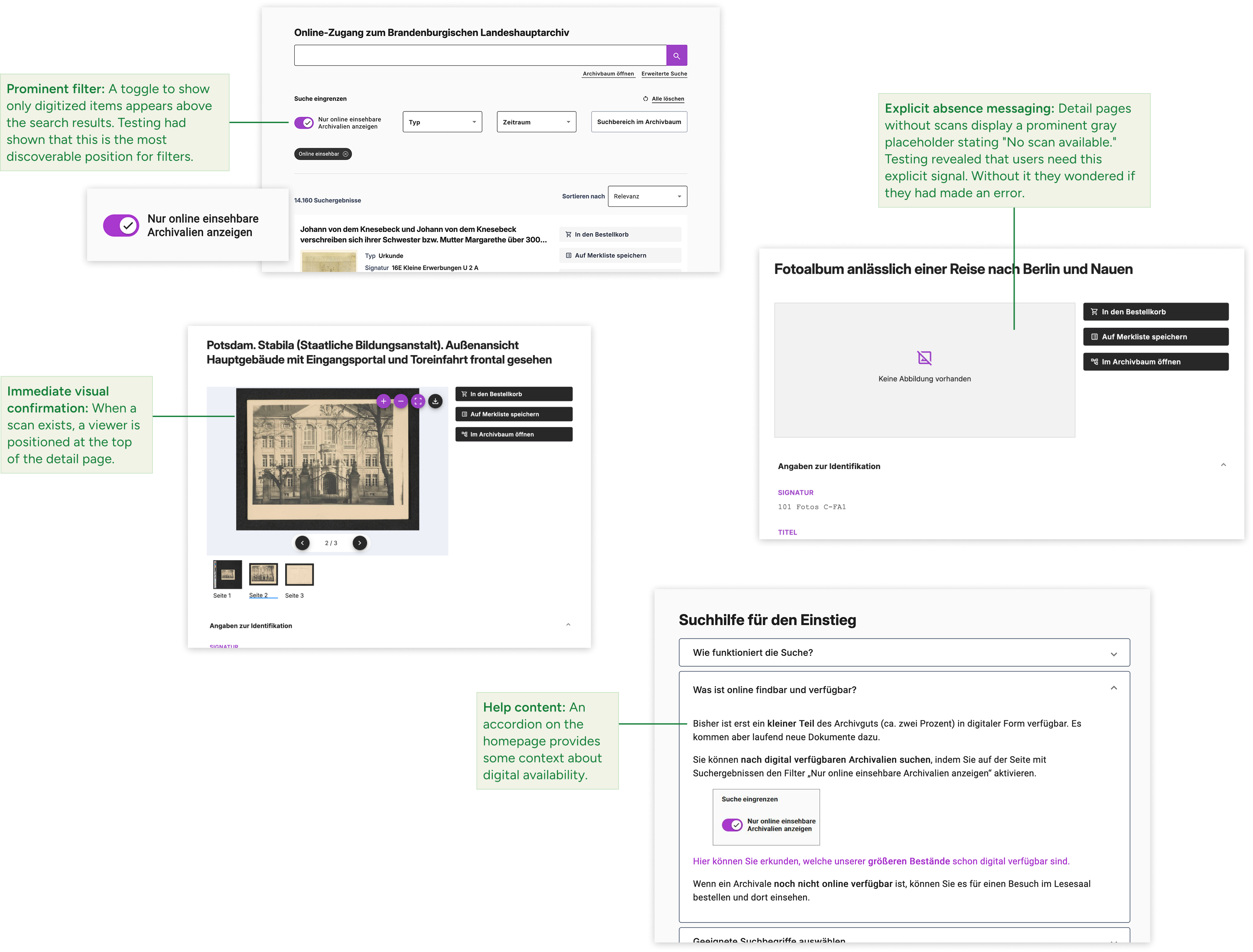 Detailed screenshots showing interventions to make digital copies discoverable