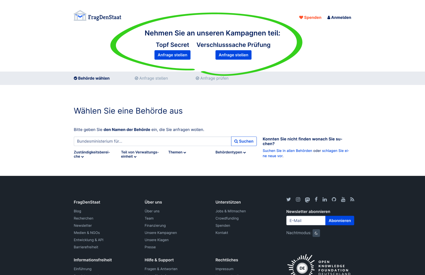 Screenshot of the old screening banner